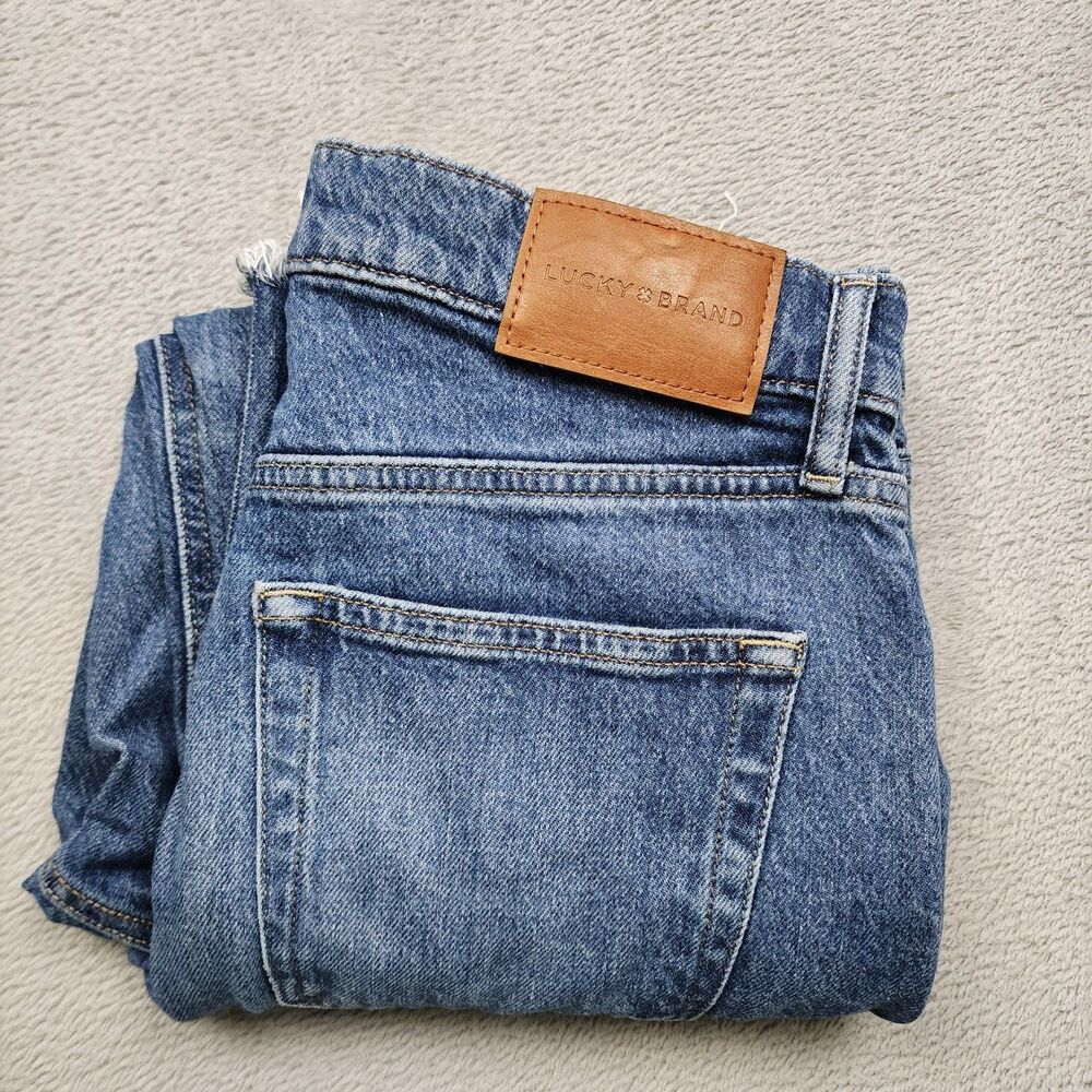 Lucky Brand Womens 6 28R Boy Mid Rise Jeans Relaxed Straight Raw Hem Denim